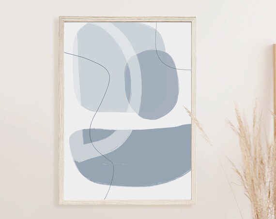 Navy Blue Geometric Abstract Art Print, Modern