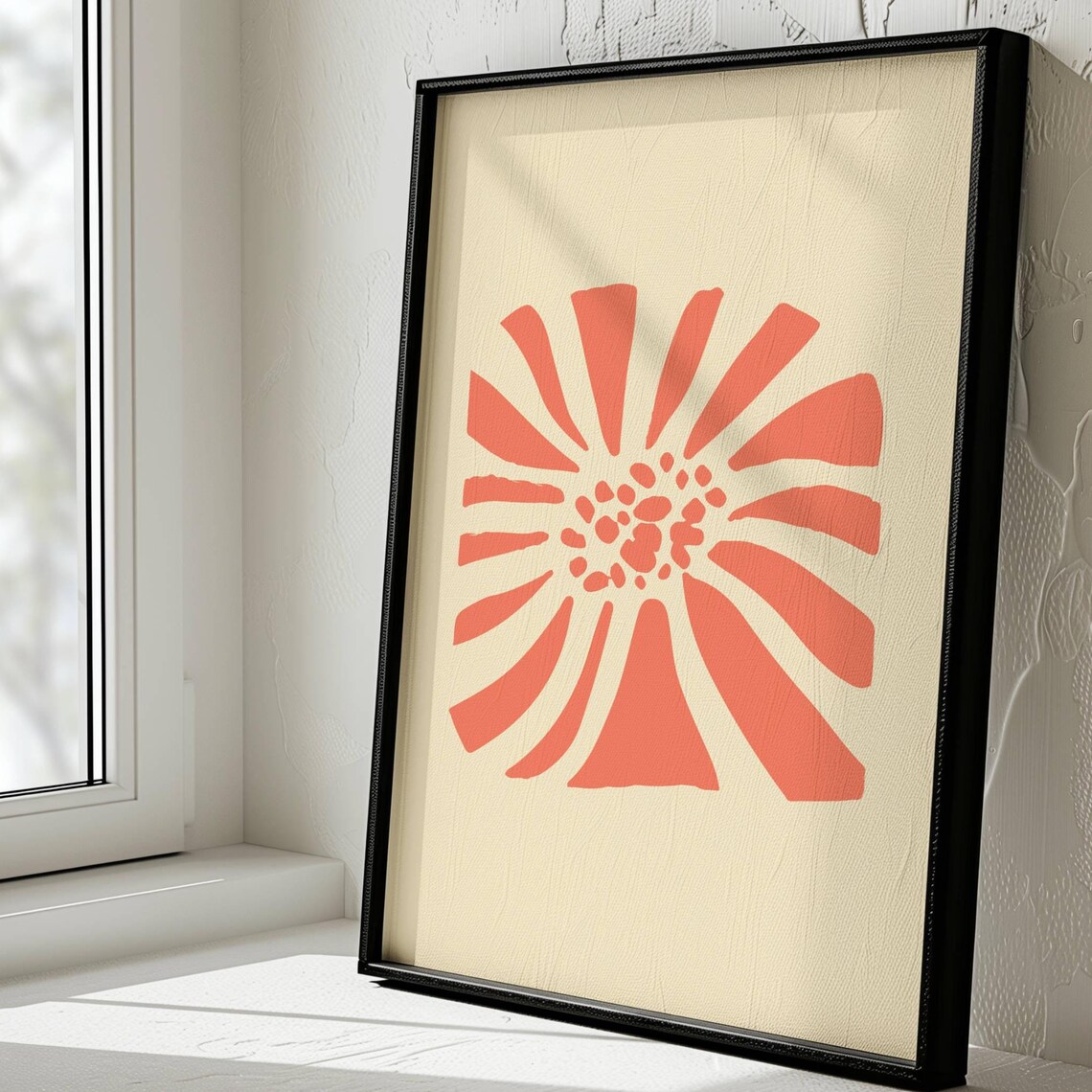 Coral Abstract Flower Minimalist Botanical Gallery Style Art Poster