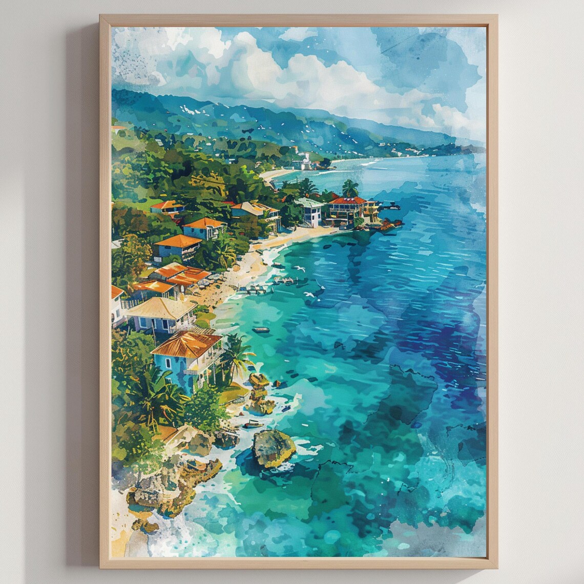 Jamaica Watercolor Travel Poster, Caribbean Art Print