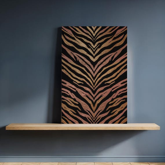 Gold Rose Metallic Zebra Print Canvas Wall Art Modern Animal Pattern Painting Luxe Safari Stripes Framed Gift For Glam Home Decor