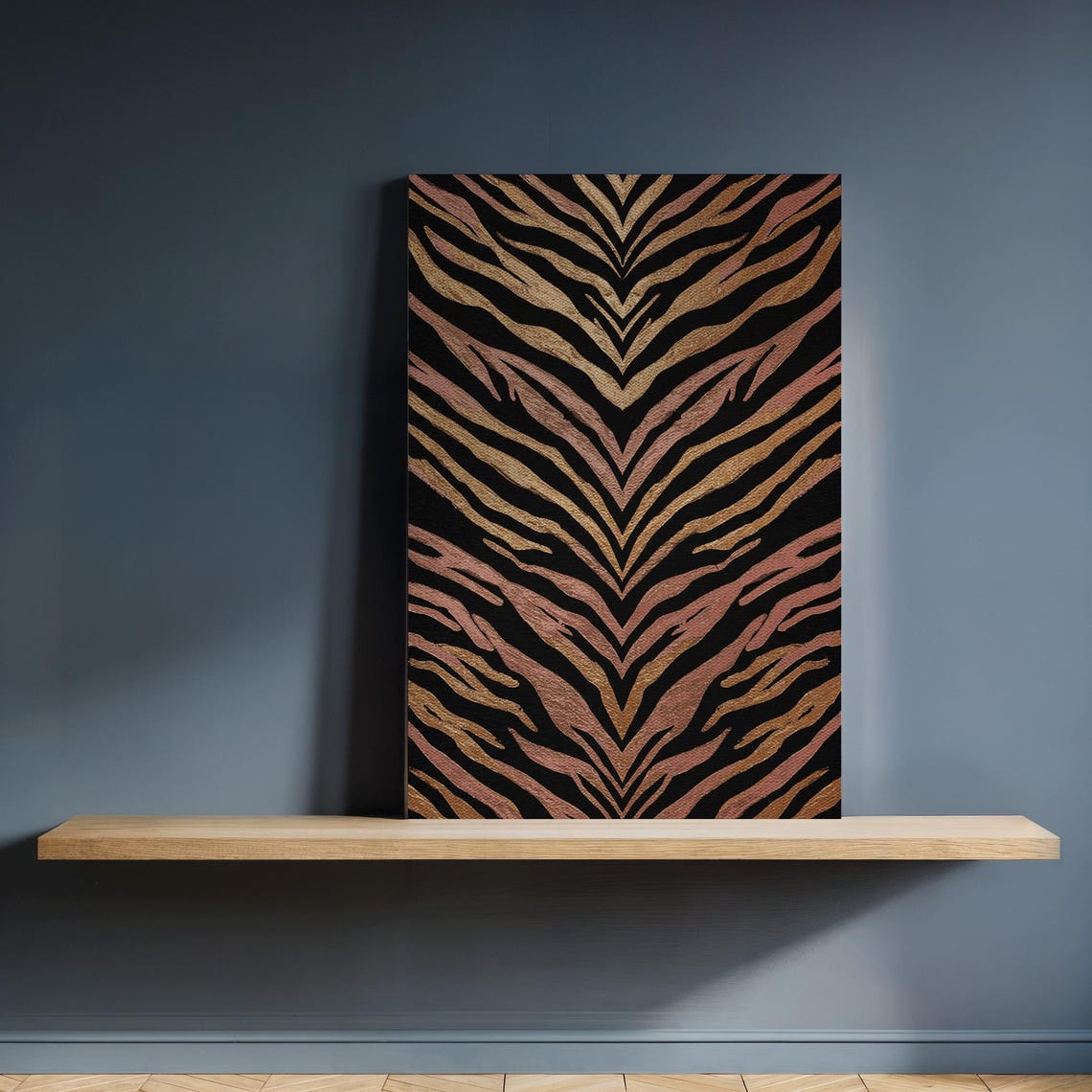 Gold Tiger Stripes Black Background Bold Animal Pattern Canvas Poster