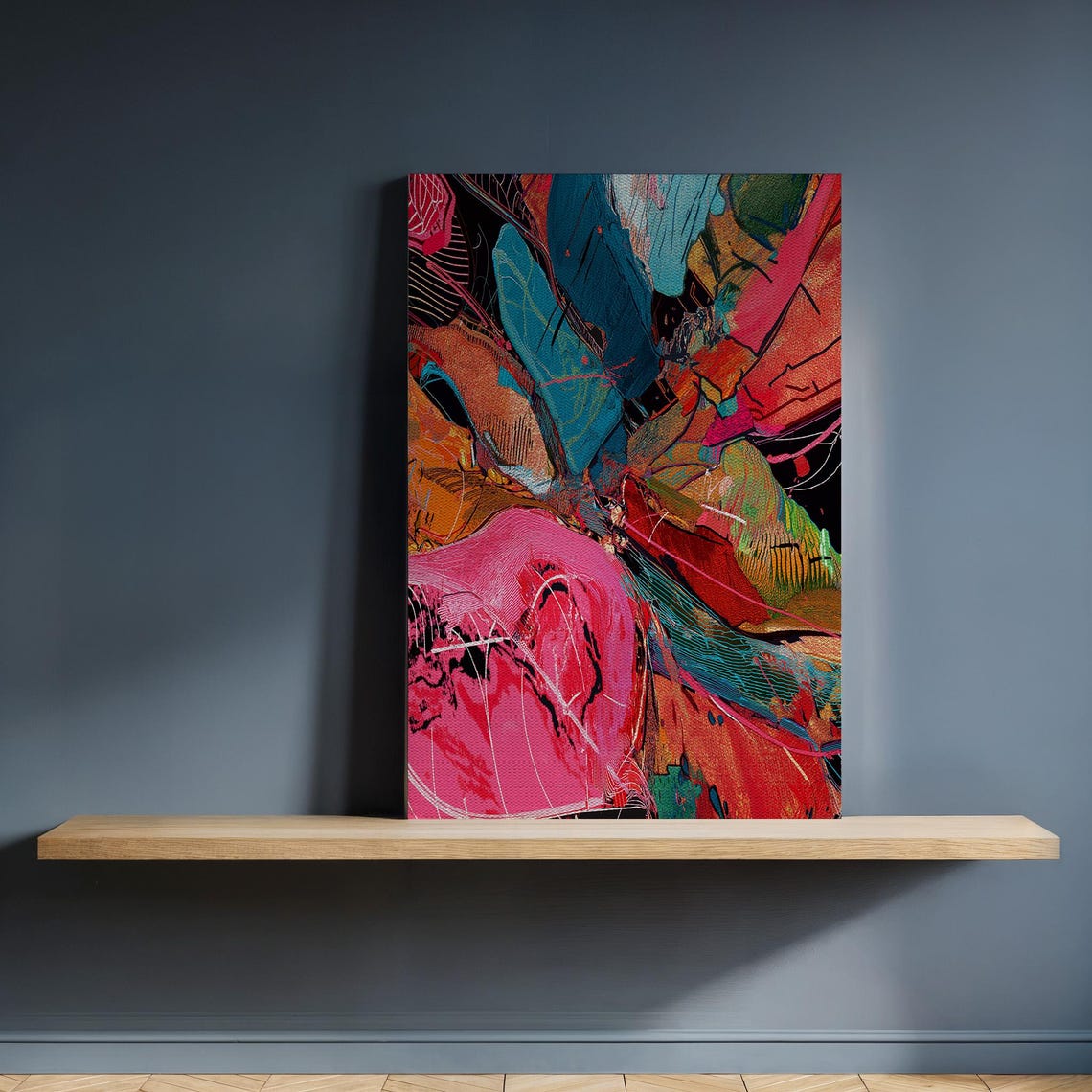 Vibrant Abstract Expressionist Painting Pink Teal Orange Art Print