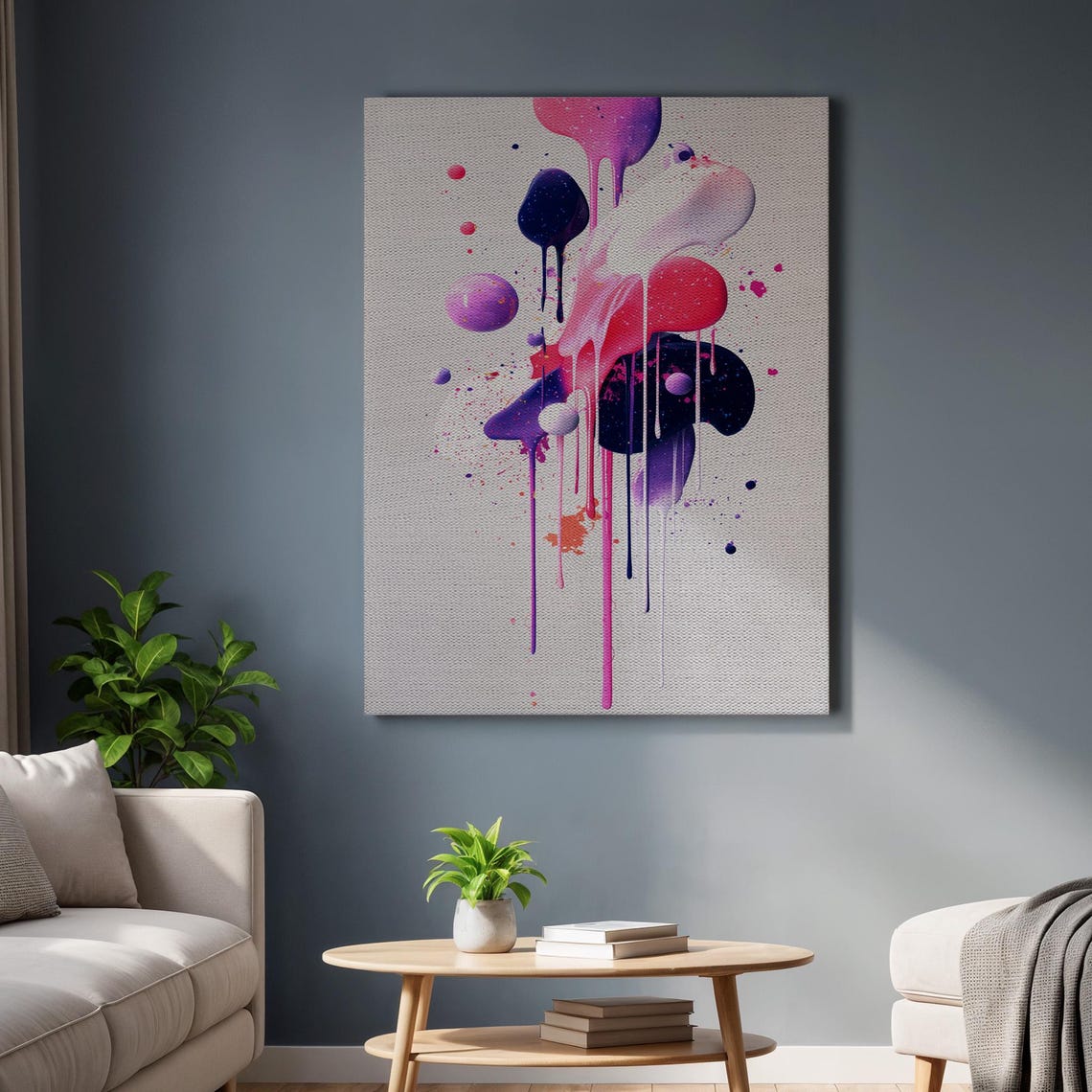 Pink Purple Drip Paint Abstract Modern Colorful Canvas Poster