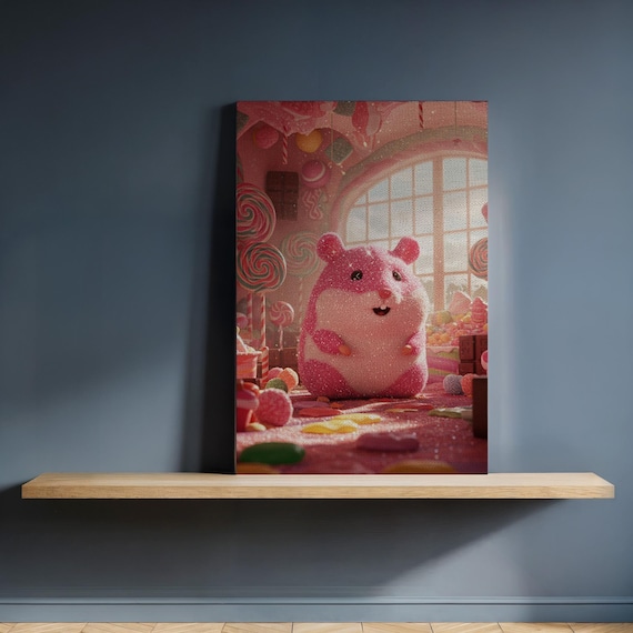 Adorable Pink Hamster in Candy Land Sweet Treats Kids Room Art Poster