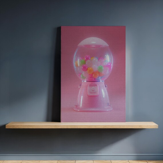 Pink Retro Gumball Machine Colorful Candy Dispenser Pop Art Decor Poster