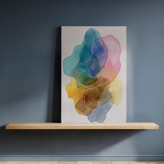 Abstract Watercolor Shapes Canvas Wall Art Modern Minimalist Colorful Painting Print Framed Artwork For Contemporary Home Decor