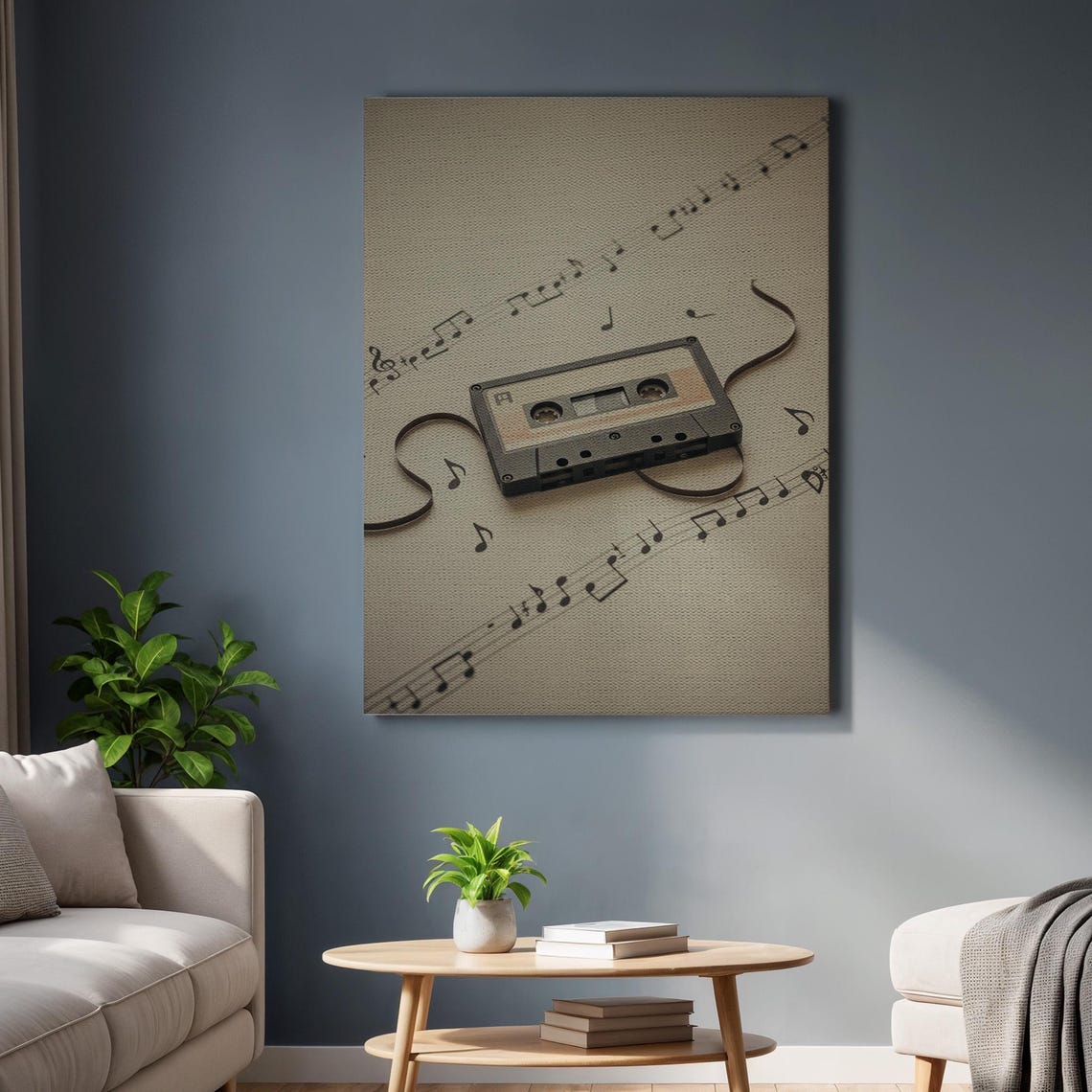 Vintage Cassette Tape With Flowing Music Notes Sepia Art Poster