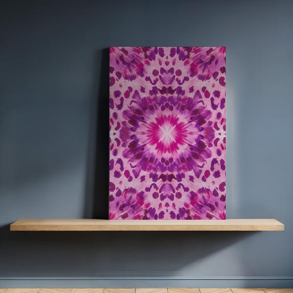 Pink Mandala Tie Dye Canvas Wall Art Boho Geometric Floral Burst Paintingvibrant Magenta And Purple Framed Print For Colorful Modern Decor