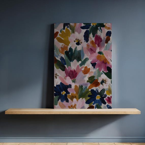 Framed Floral Canvas Wall Art Vibrant Abstract Flower Painting In Bold Colors Modern Botanical Print For Cheerful Artistic Interiors