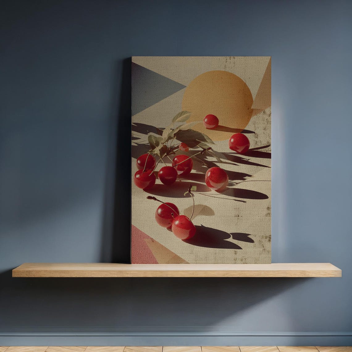 Artistic Red Cherries Geometric Shadows Modern Kitchen Poster