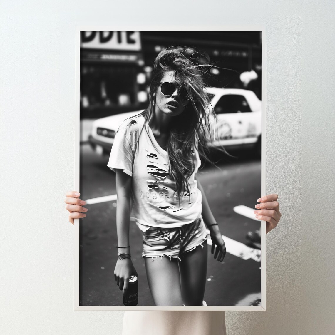 Woman On City Street Black And White Fashion Photography Print Vintage Style