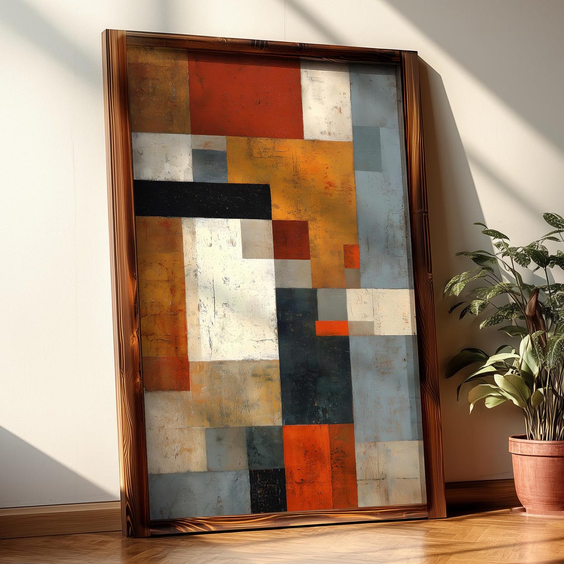 Geometric Color Block Warm Retro Tones Abstract Mid Century Art Poster