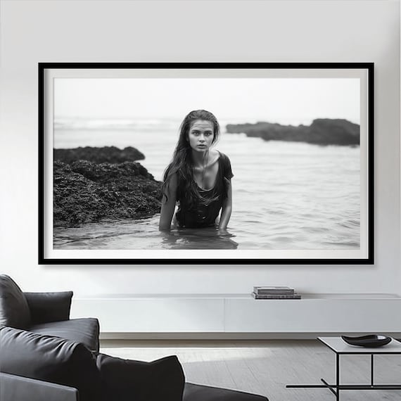 Woman In The Water Black And White Photography Fashion Wall Art Print Beautiful Swimming