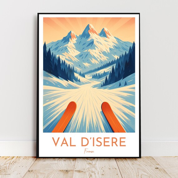 Val d'Isere France Ski Slope Mountain Alpine Vintage Travel Poster