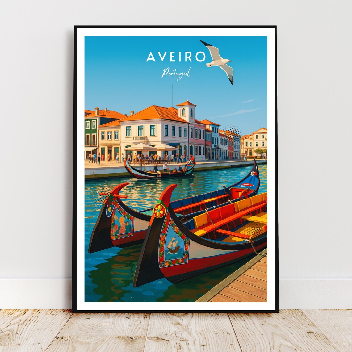Aveiro Portugal Colorful Moliceiro Boats Canal Travel Poster