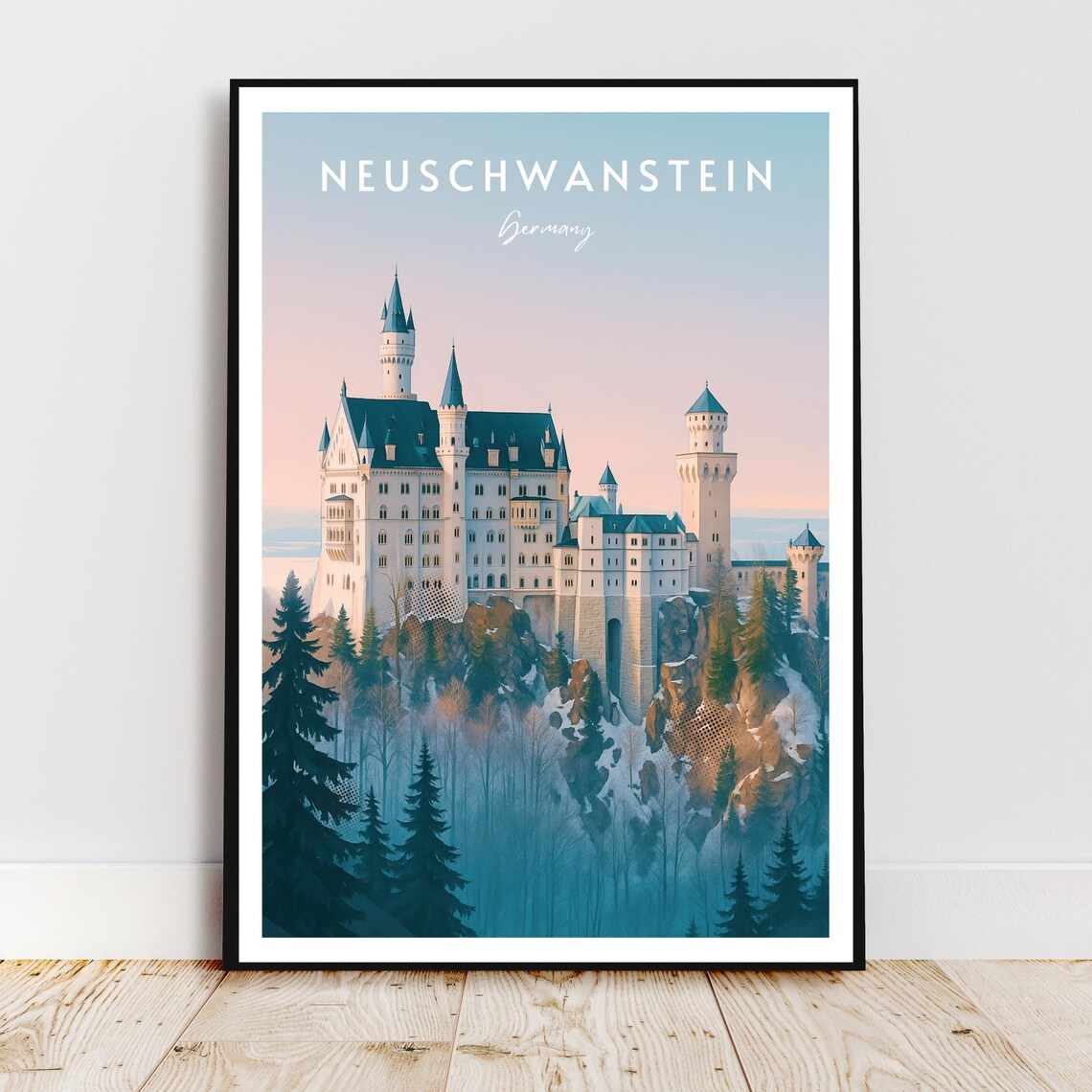 Neuschwanstein Castle Winter Wonderland Bavaria Germany Travel Poster