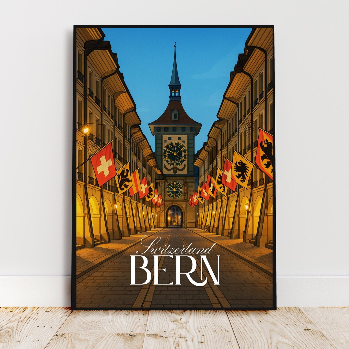 Bern Switzerland Zytglogge Clock Tower Night Europe Travel Poster