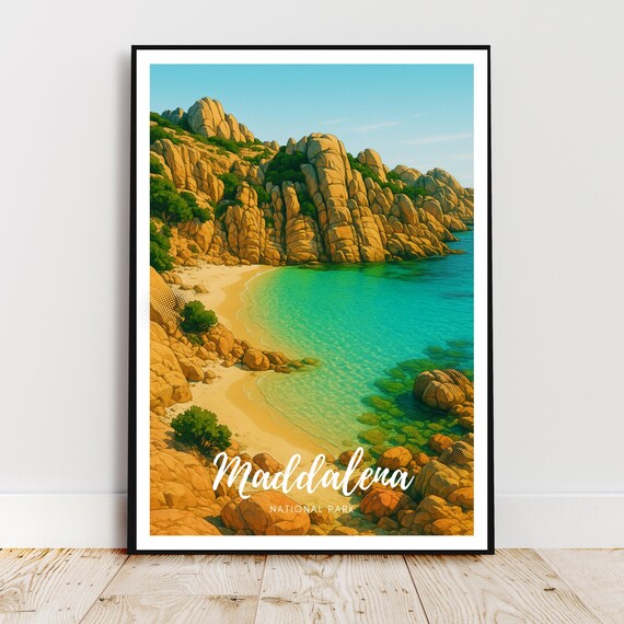Maddalena National Park Sardinia Rocky Cove Beach Travel Poster