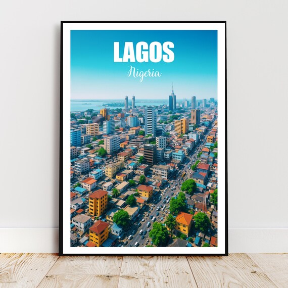 Lagos Nigeria Aerial Cityscape Modern Skyline Travel Souvenir Poster