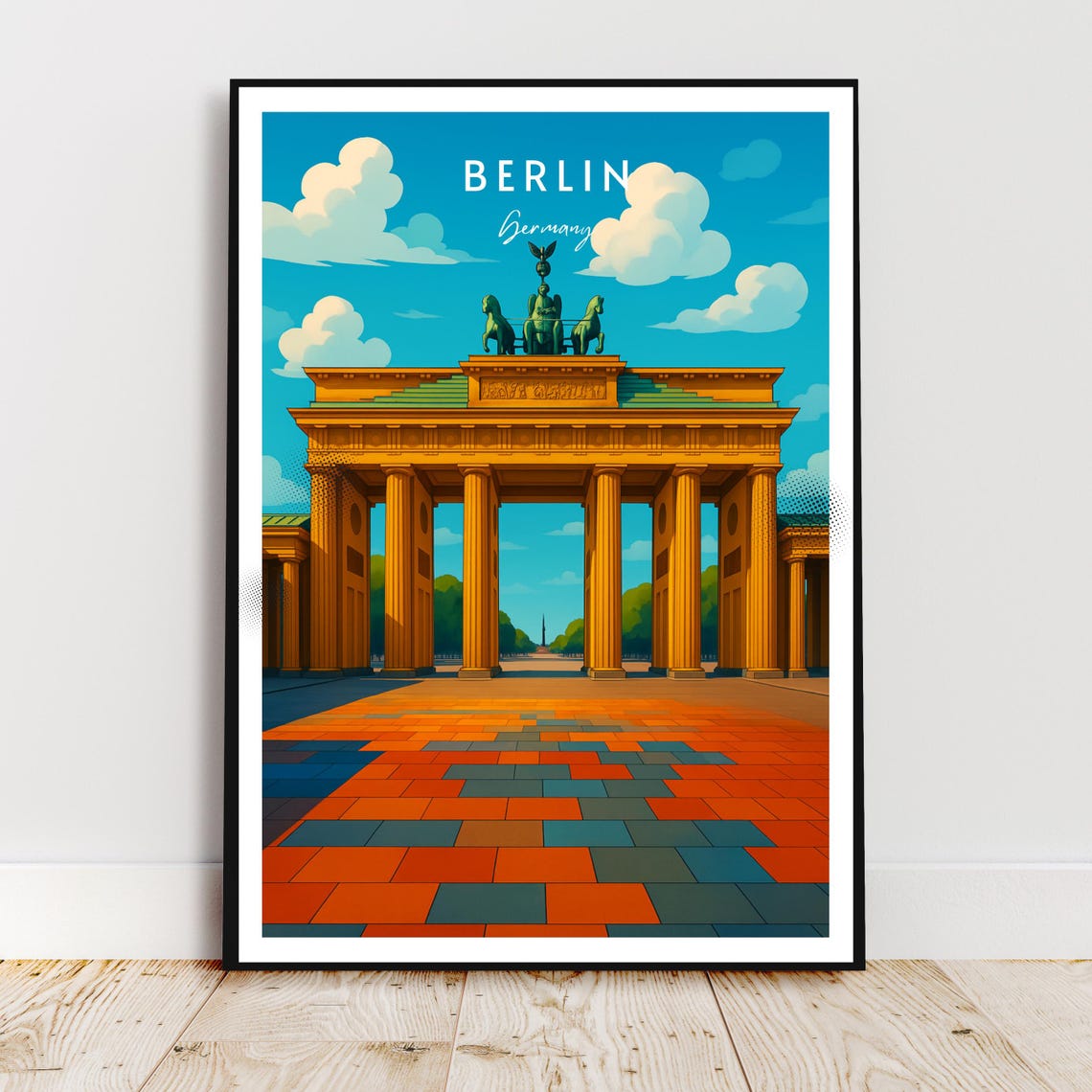 Vibrant Berlin Germany Brandenburg Gate Landmark Travel Poster