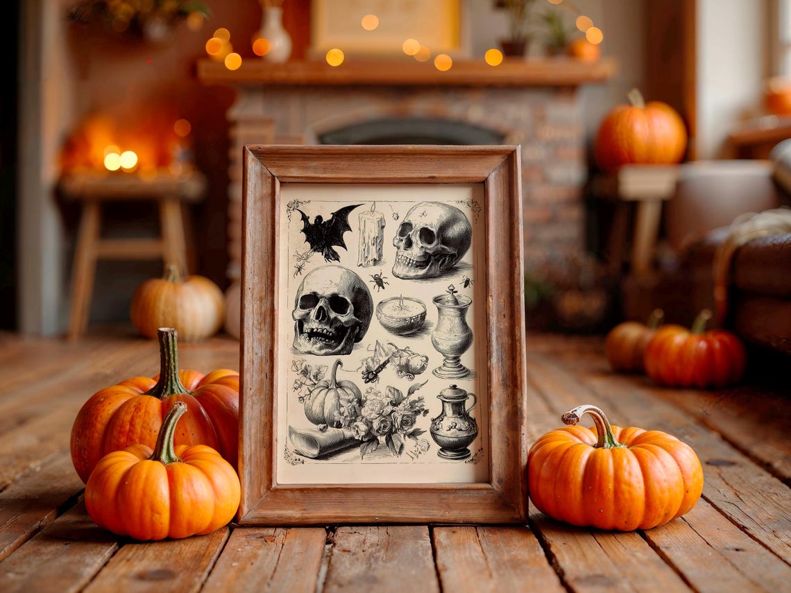 Vintage Gothic Skull Anatomy Engraving Style Halloween Art Poster