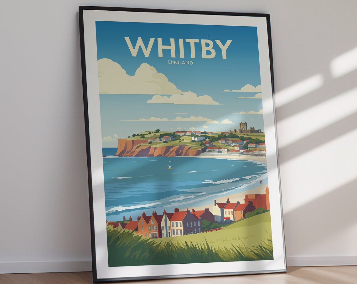 Whitby England Vintage Seaside Coastal Cliffs Abbey Travel Poster - Image 3