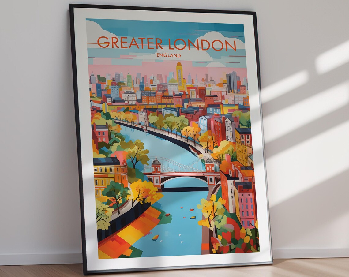 Greater London England Autumn Riverside Bridge Cityscape Poster - Image 3