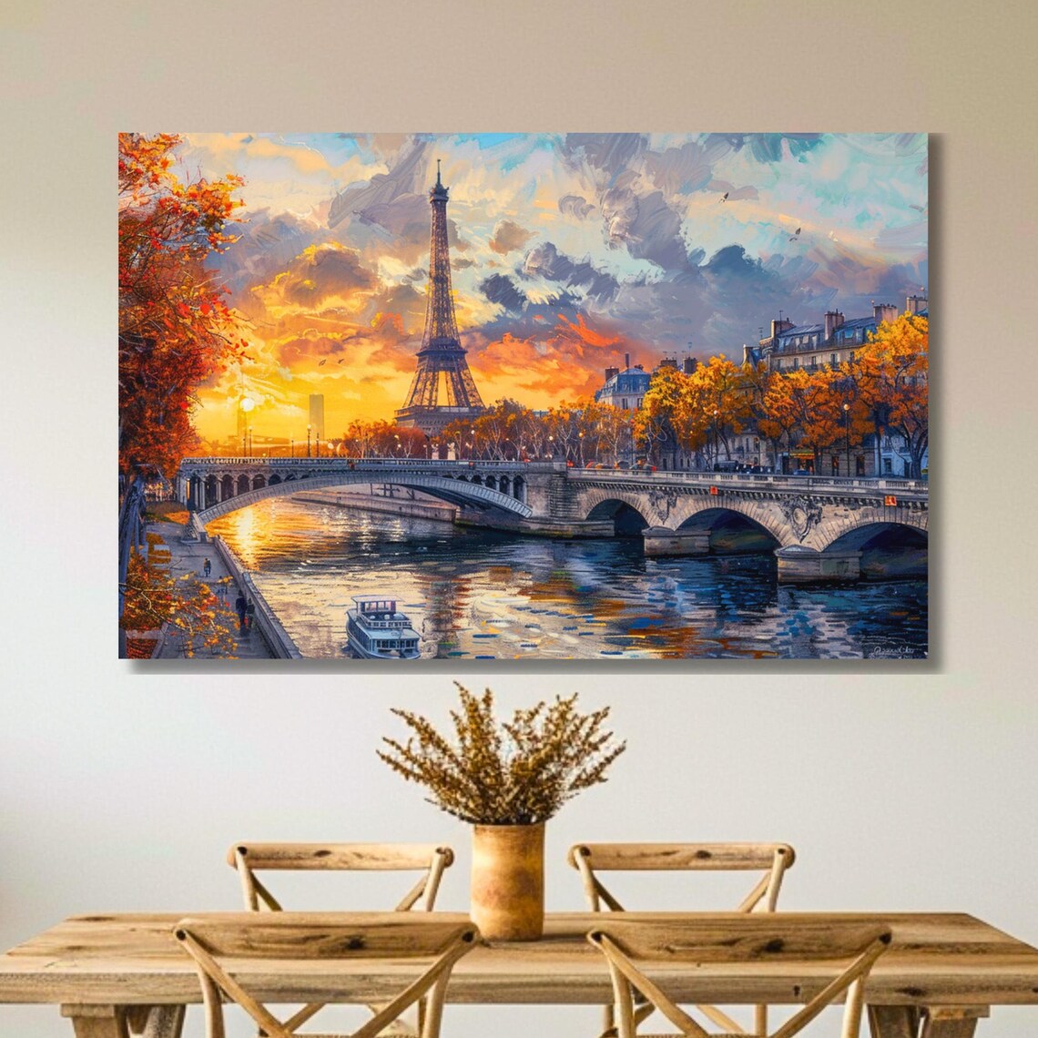 Paris Eiffel Tower Sunset Oil Painting Print