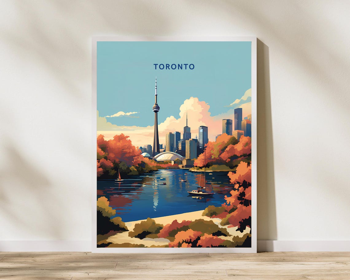 Toronto Canada CN Tower Autumn Harbor City Skyline Travel Poster