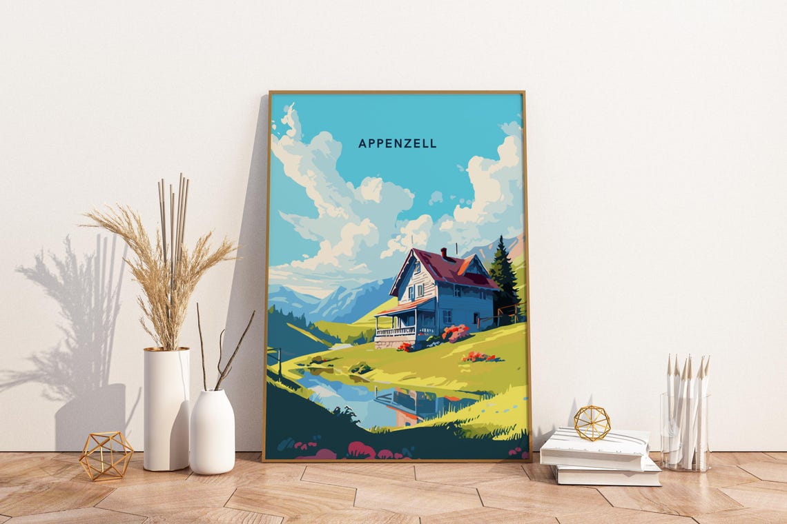 Appenzell Switzerland Alpine Cabin Lake Vintage Travel Poster