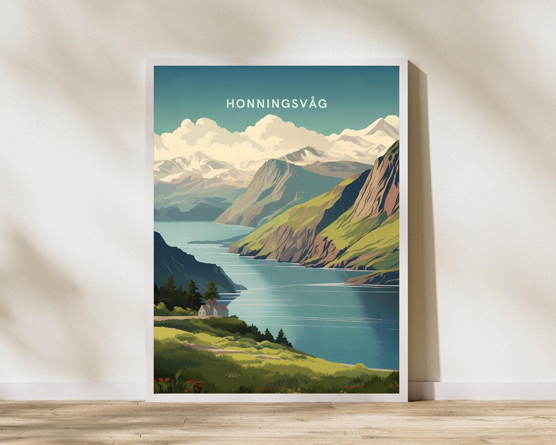 Honningsvåg Norway Fjord Coastline Vintage Style Travel Poster