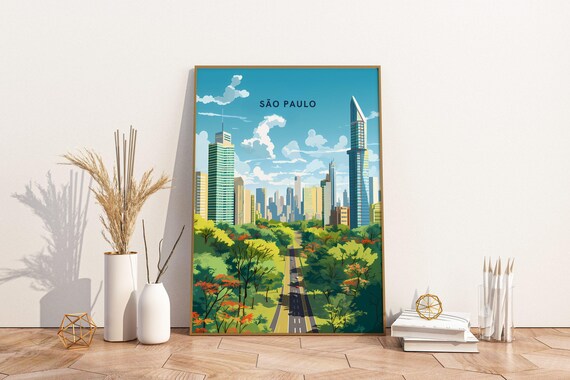 Sao Paulo Brazil Travel Print Poster Wall Art Vintage Decor