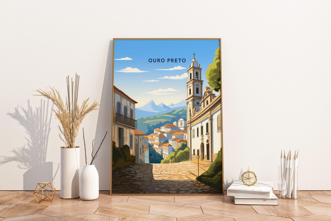 Ouro Preto Brazil Travel Print Poster Wall Art Vintage Deco