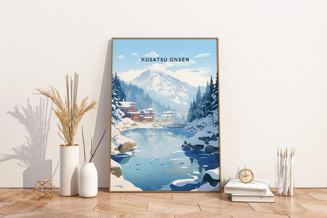 Kusatsu Onsen Japan Winter Hot Spring Mountain Town Travel Poster