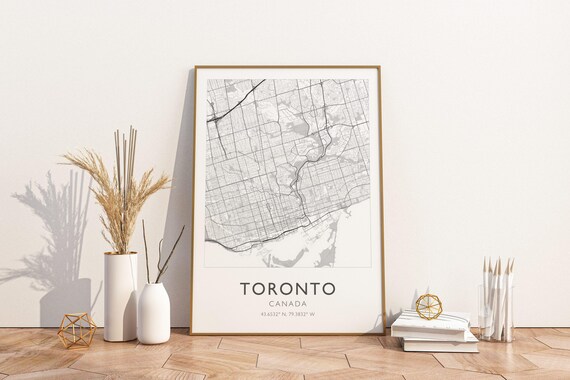 Toronto Canada Street Map With GPS Coordinates Minimalist Poster