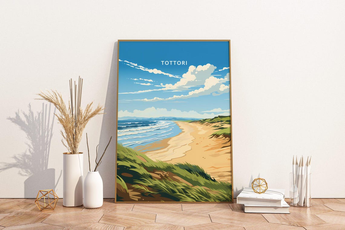 Tottori Beach Rolling Dunes Bright Japan Coast Travel Poster