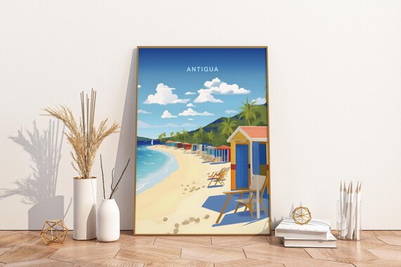 Antigua Caribbean Travel Poster Artwork Wall Art Print Vintage Trave