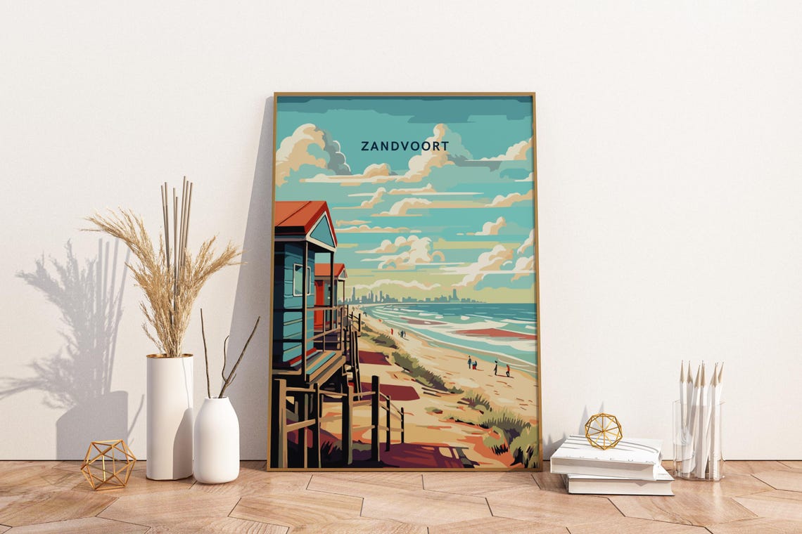Zandvoort Netherlands Beach Pavilion Vintage Illustration Poster