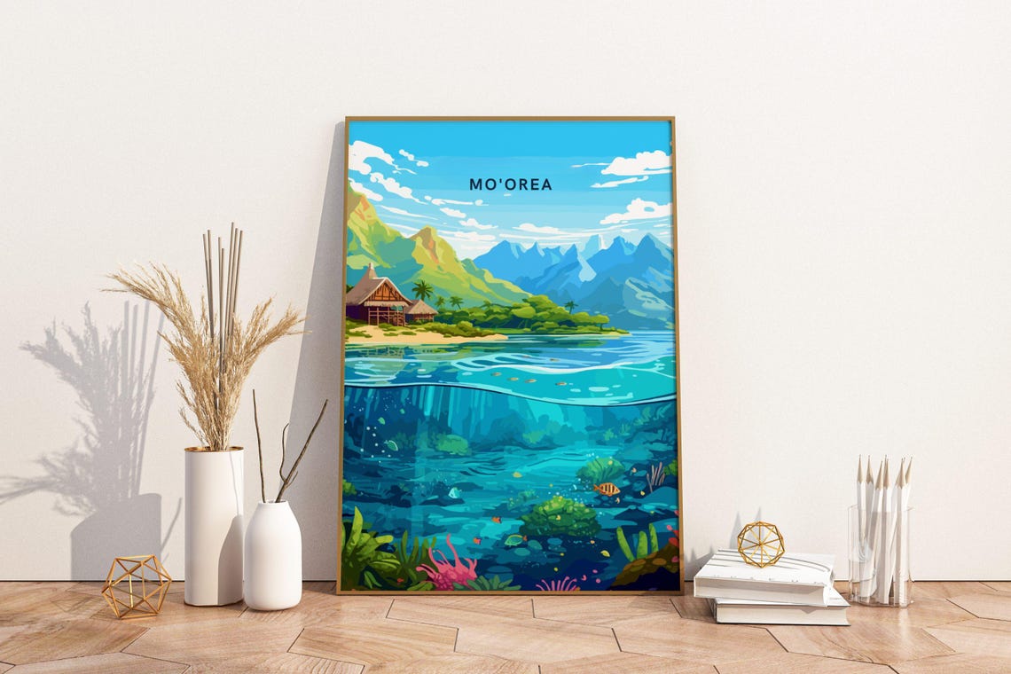 Moorea Underwater Coral Reef Travel Poster With Island Lagoon View
