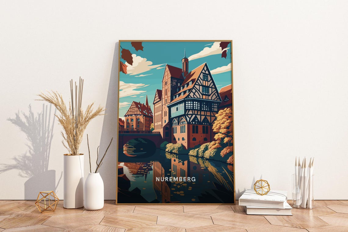 Nuremberg Germany Vintage Travel Poster With Half Timbered Houses