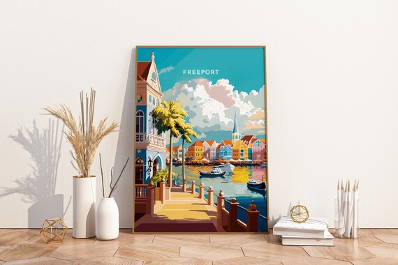Freeport The Bahamas Travel Print Poster Wall Art Vintage Trave