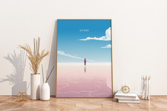 Uyuni Salt Flats Bolivia Travel Print Poster Wall Art Vinta