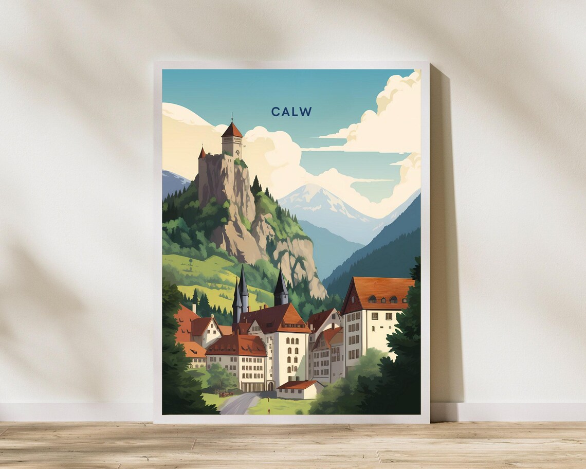 Calw Germany Castle Hill Village Alpine View Scenic Travel Poster