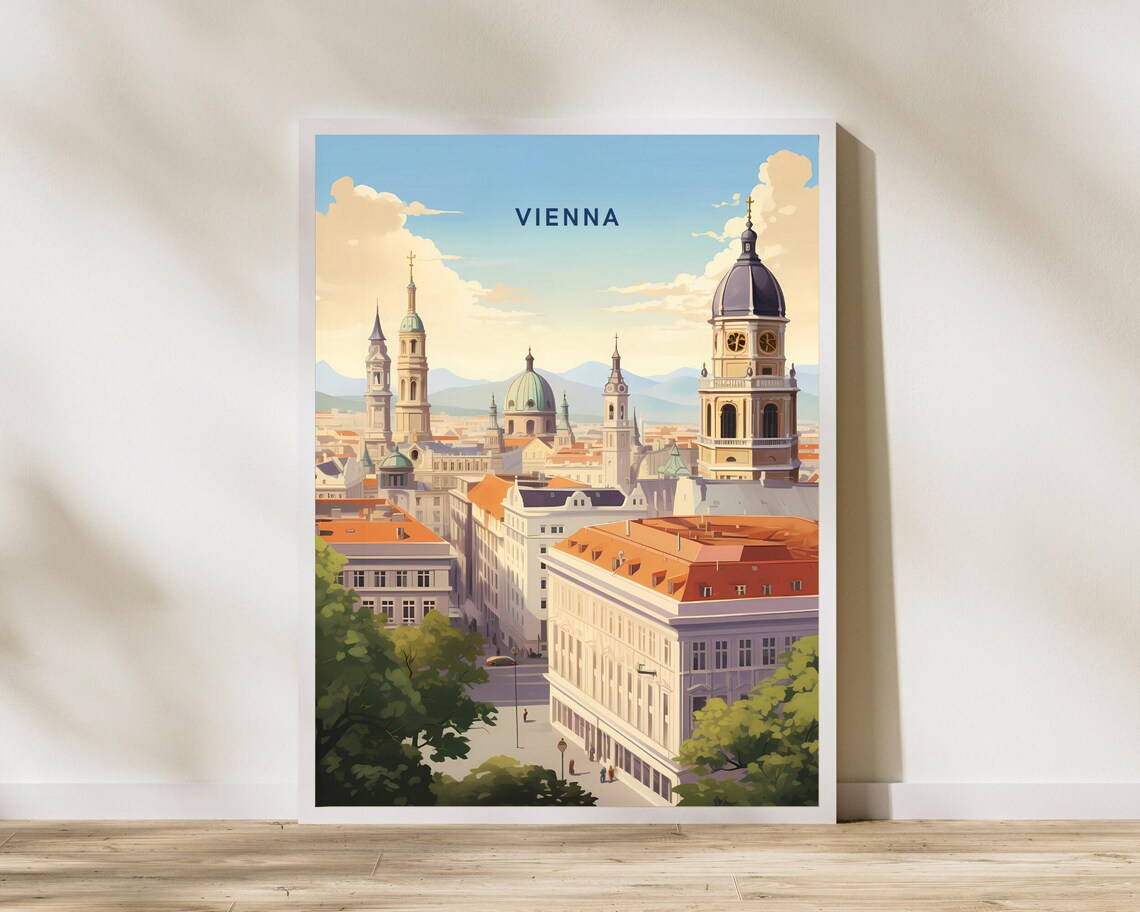 Vienna Austria Imperial Historic Skyline Domes Vintage Travel Poster