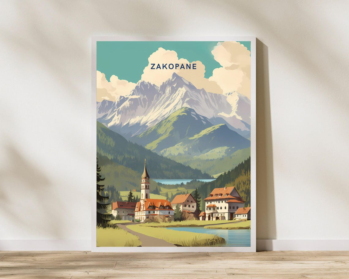 Zakopane Poland Snowy Tatra Mountains Village Vintage Travel Poster