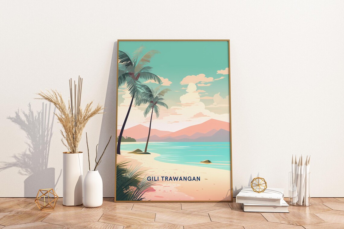 Gili Trawangan Tropical Palm Beach Indonesian Island Travel Poster