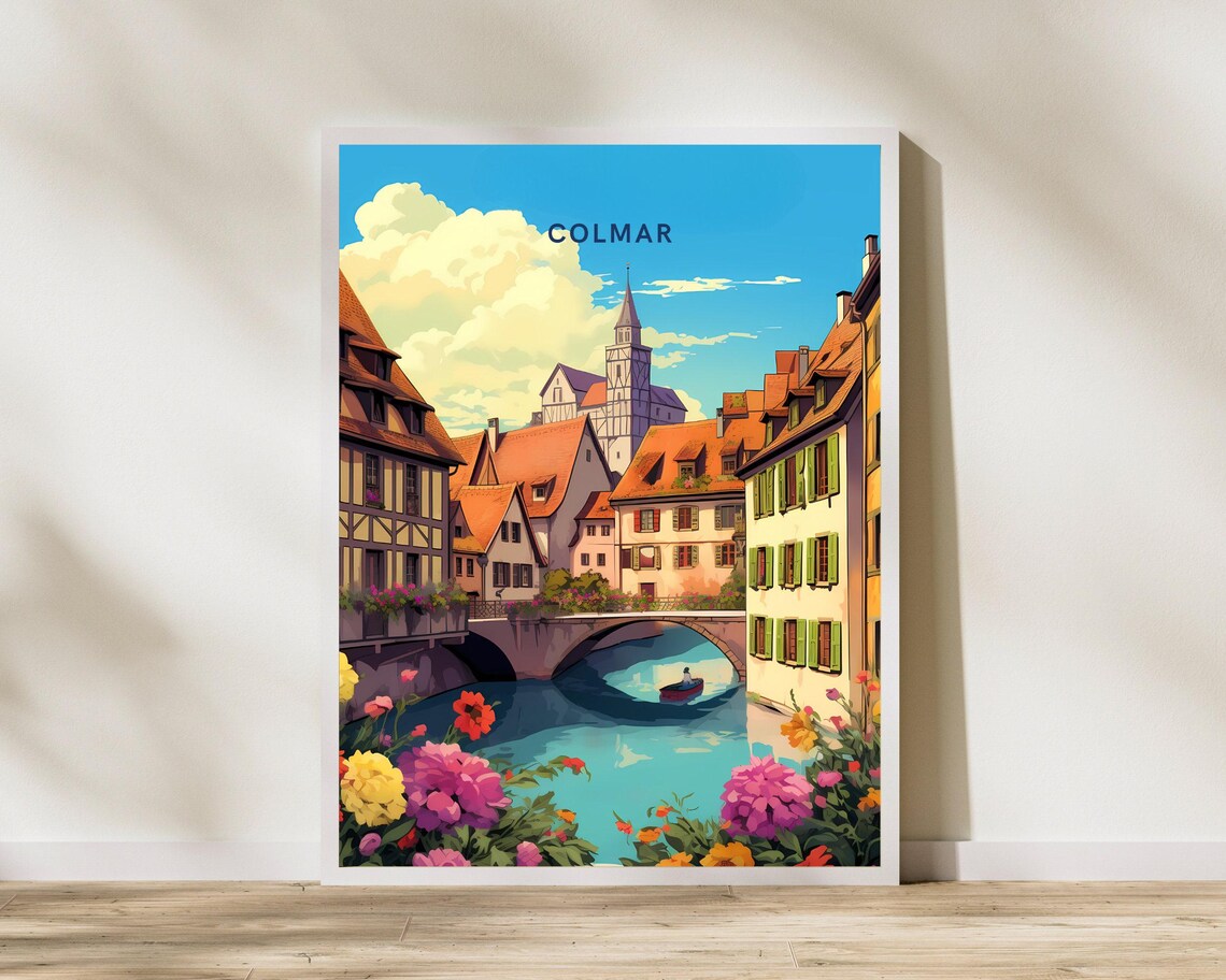 Colmar France Half Timbered Canal Houses Vintage Travel Poster Art