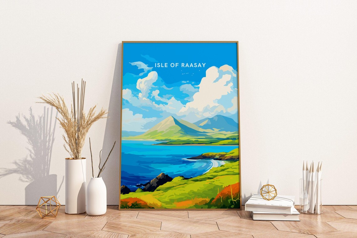 Isle of Raasay Scotland Green Highlands Coast Vintage Travel Poster