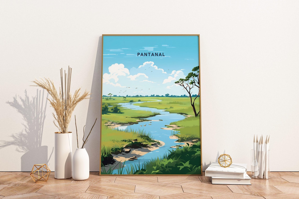 Pantanal Wetlands River Wildlife Brazil Travel Scene Art Poster