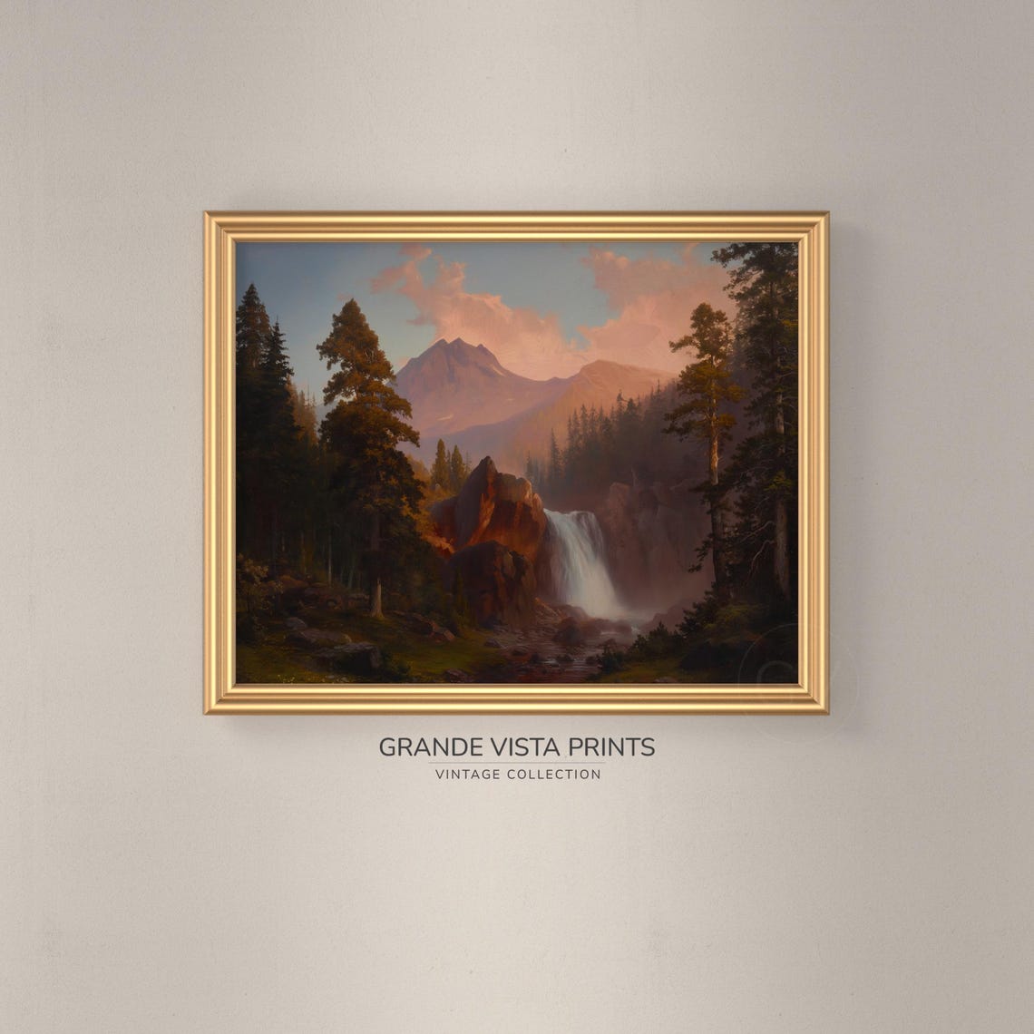 Dawn Waterfall Pine Forest Mountain Peak Sunrise Mist Travel Poster - Image 3